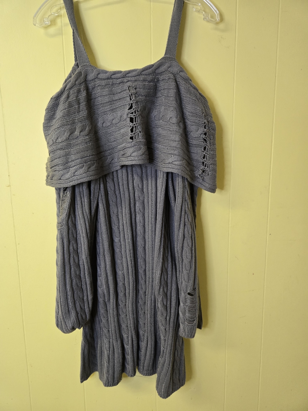 Women’s Disressed Gray Cable Knit Sweater Dress
